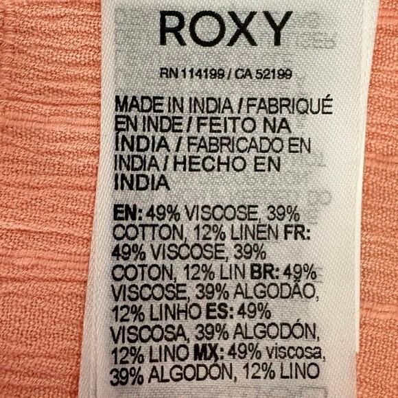 Roxy Size L Another Day Off The Shoulder Romper Linen Blend Coral Beach NWT - Picture 8 of 13